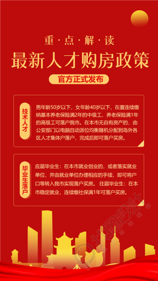 官方发布,人才新政,人才购房政策,党政,政策海报