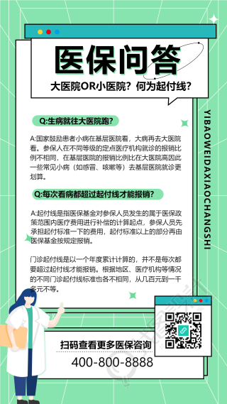 医保问答咨询知识绿色背景手机海报