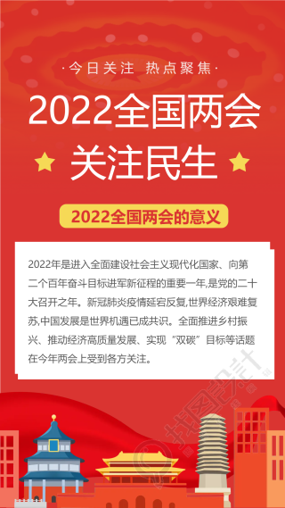 红色全国两会党政手机海报