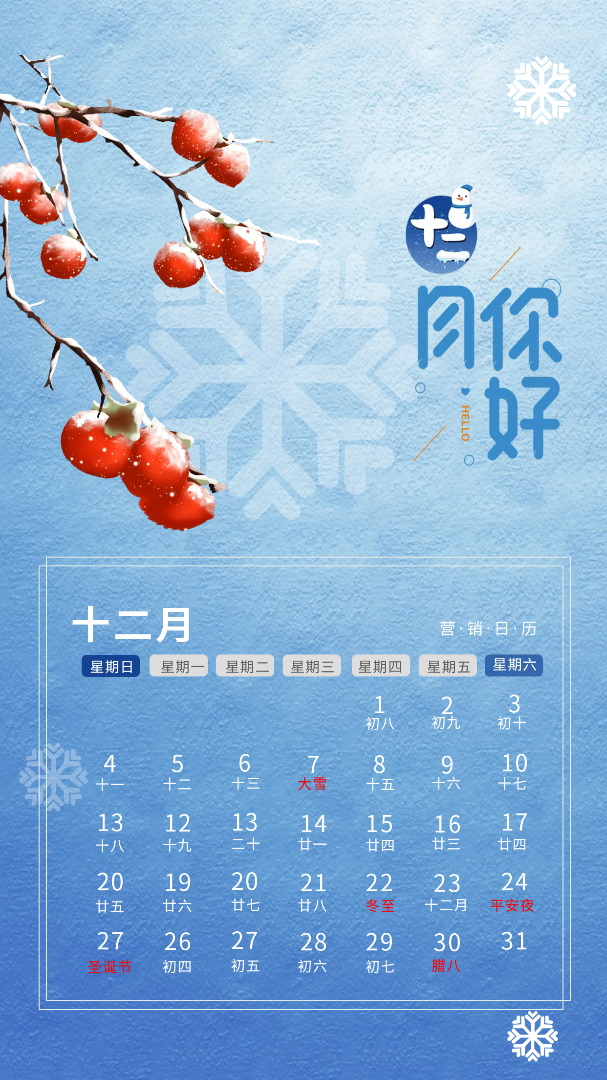 十二月你好营销日历手机海报