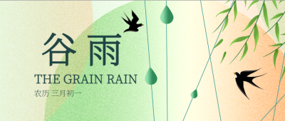草绿色背景谷雨二十四节气微信公众号首图