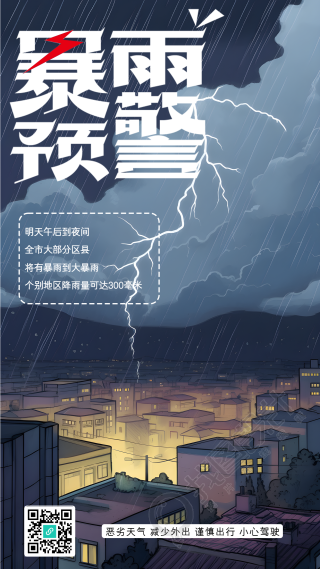 暴雨预警恶劣天气减少外出手机海报