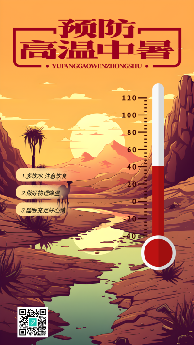 夏季多喝水预防高温中暑手机海报