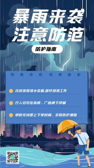 夏季大暴雨户外防护指南手机海报