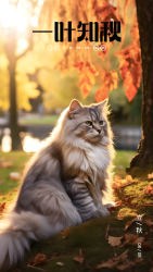 公园里玩耍的缅因猫立秋时节手机海报