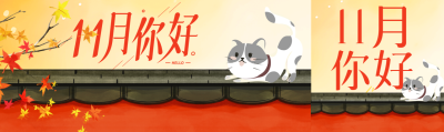 11月你好红墙上的可爱猫咪公众号封面图