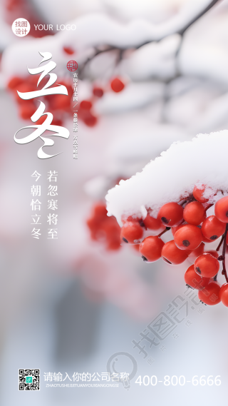 秋收冬藏立冬节气唯美雪景创意手机海报