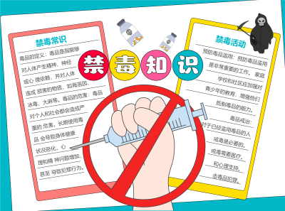 卡通死神禁毒主题活动彩色图文手抄报