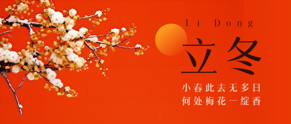 红色简约背景立冬节气雪中腊梅微信公众号首图