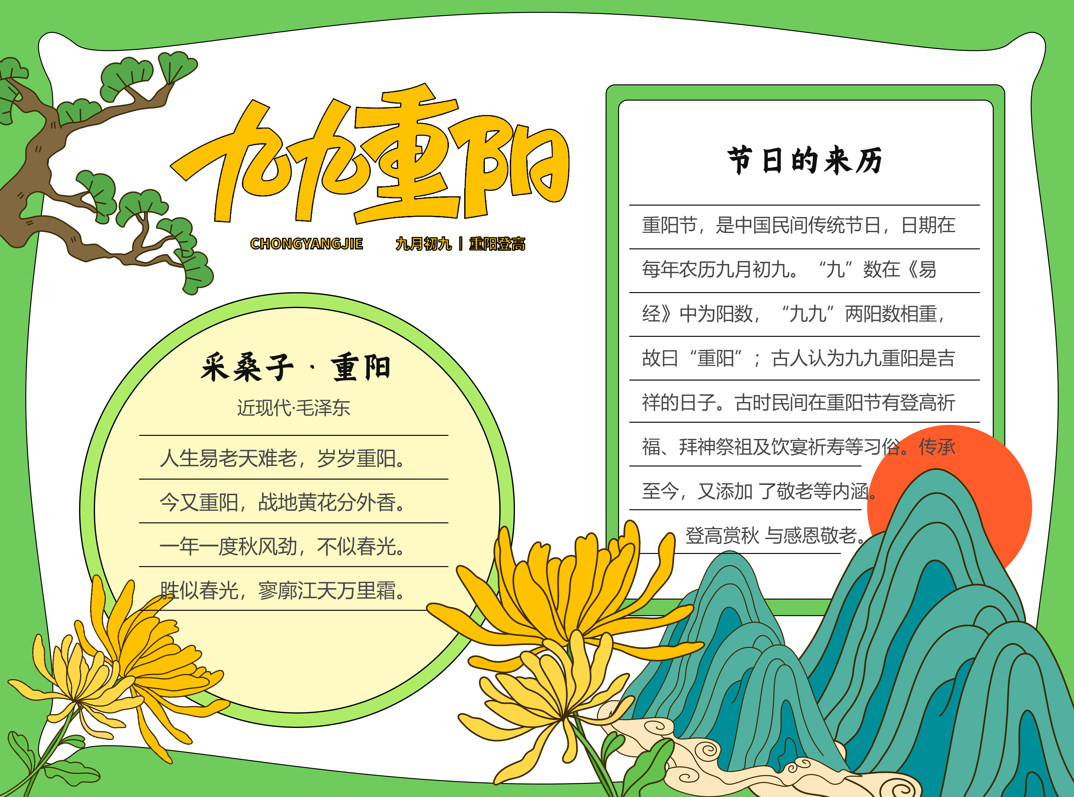 九九重阳节节日来历学习彩色图文手抄报