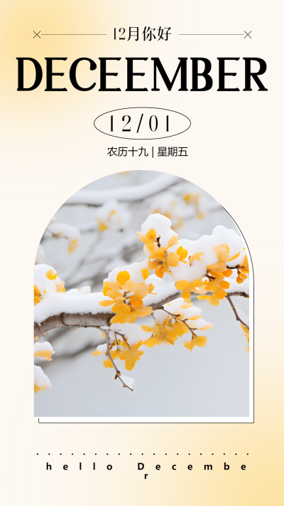 唯美腊梅实景12月你好弥散风创意手机海报