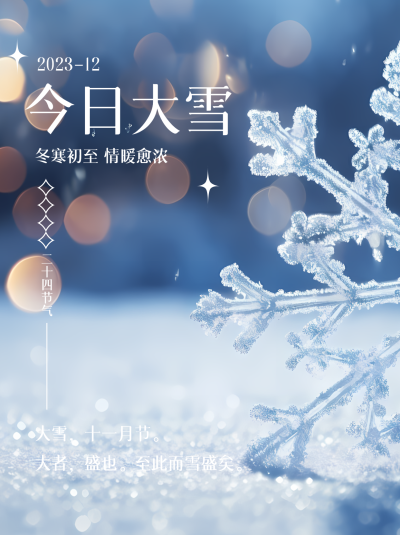 创意雪花实景今日大雪小红书封面配图