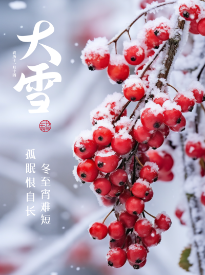 色彩鲜艳的冬季浆果大雪节气宣传小红书封面配图
