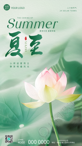 二十四节气夏至荷花实景手机海报
