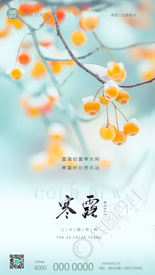 寒露节气浆果实景宣传手机海报