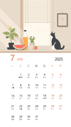 2025年7月事事顺心蛇年日历手机海报
