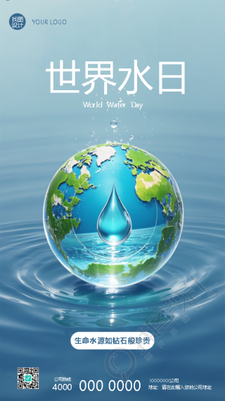 世界水日关爱生命之源手机海报