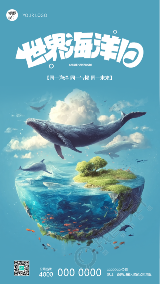 世界海洋日守护生命摇篮手机海报