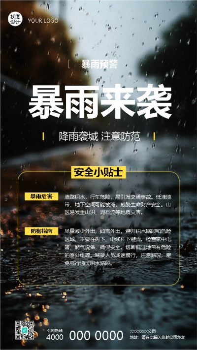  暴雨来袭安全小贴士手机海报