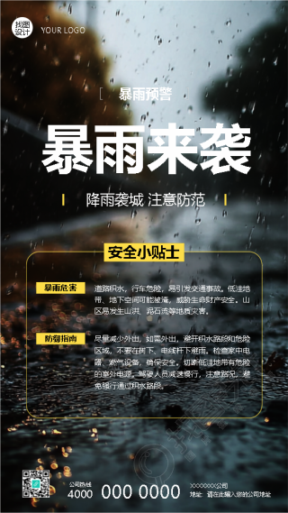 暴雨来袭安全小贴士手机海报