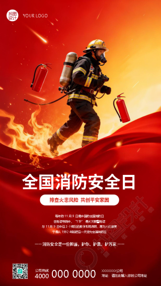 全国消防日消防员实景宣传手机海报