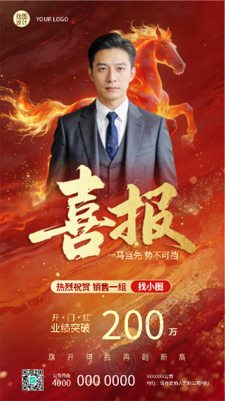 开门红马年喜报创意宣传手机海报