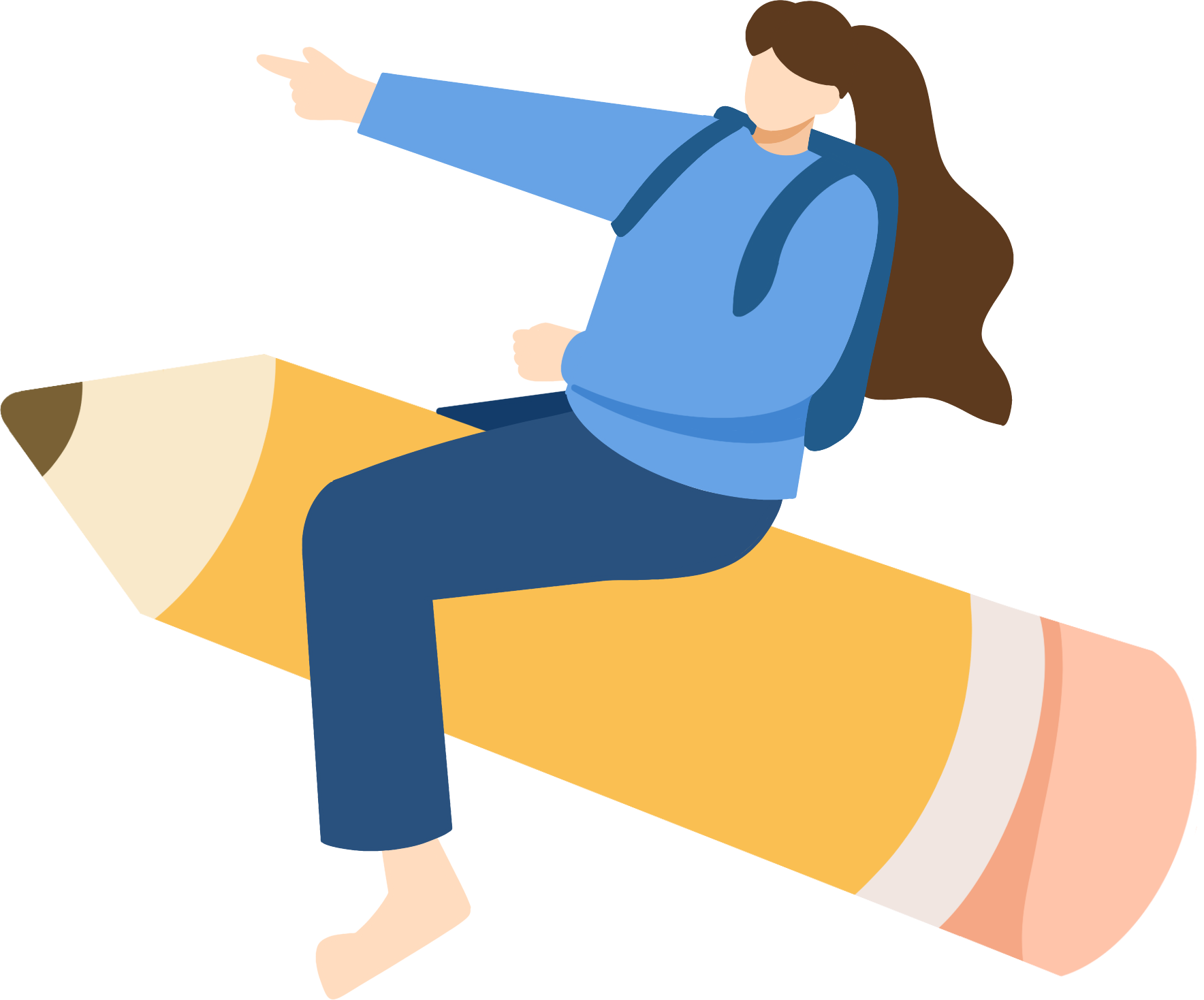 坐在铅笔上的女生插画图片如何绘制?