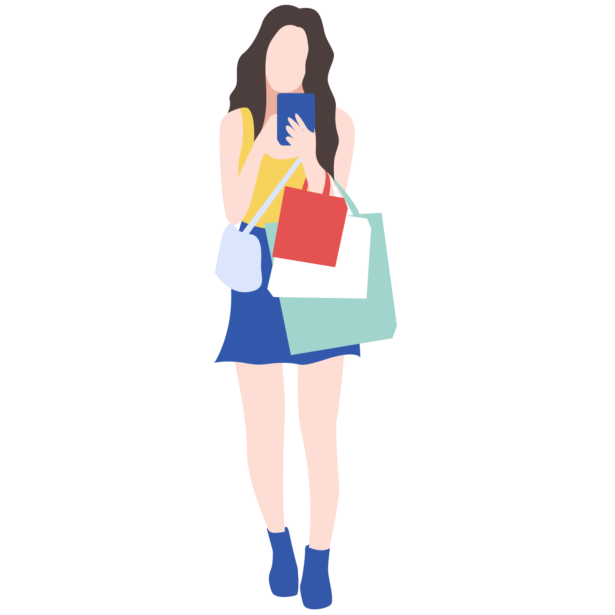 女孩购物图片绘画作品如何绘制?