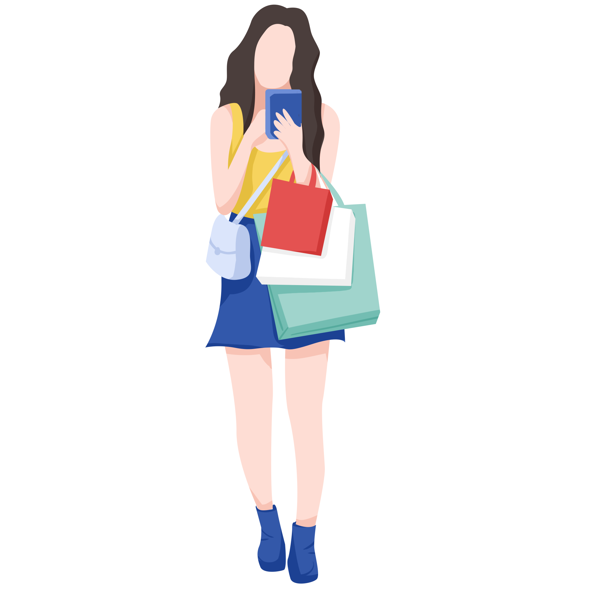 女孩购物图片绘画作品如何绘制?