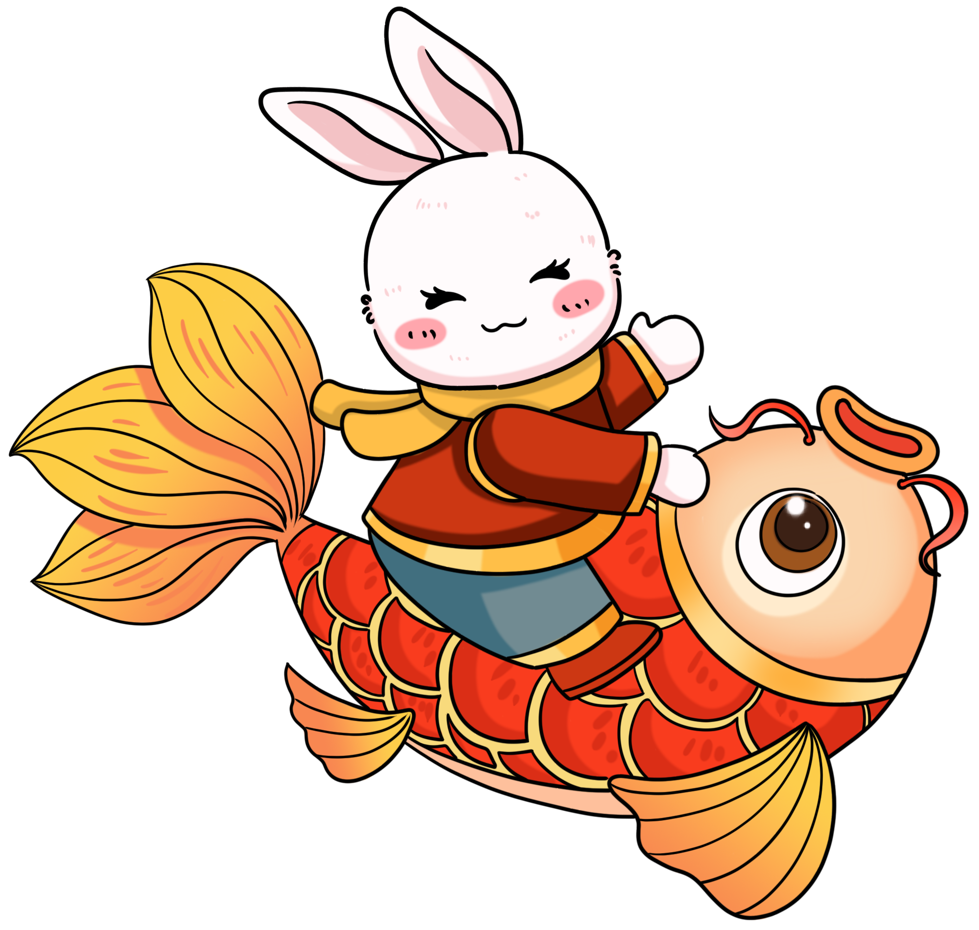 兔子骑锦鲤绘画图片如何画？