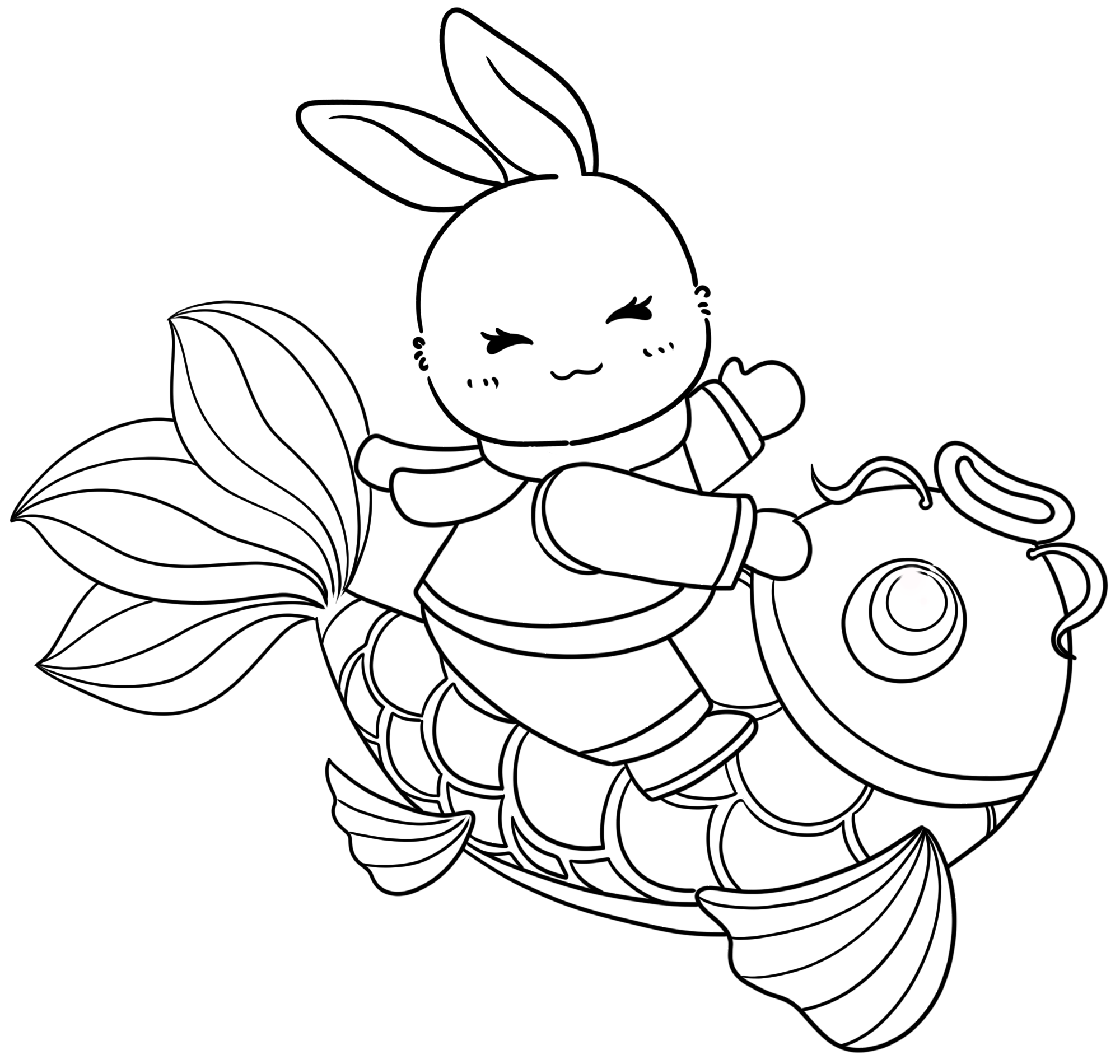 兔子骑锦鲤绘画图片如何画？