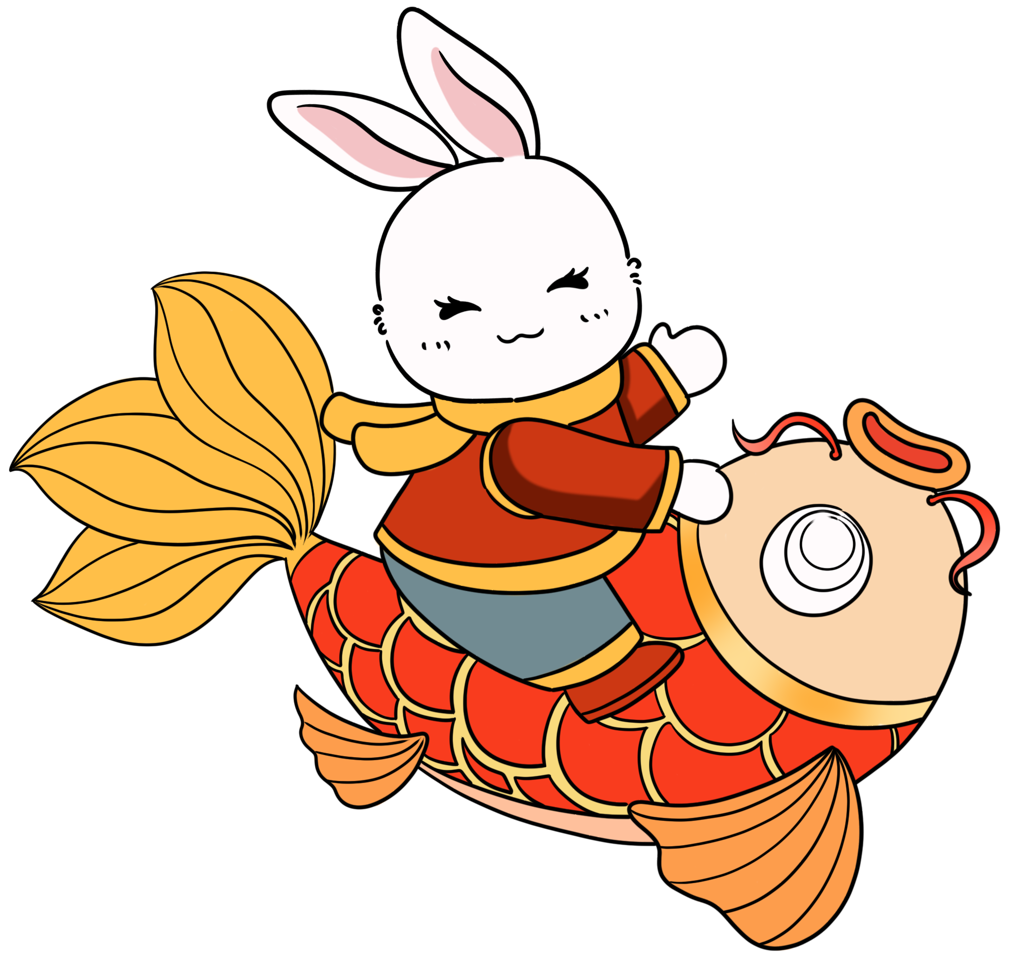 兔子骑锦鲤绘画图片如何画？