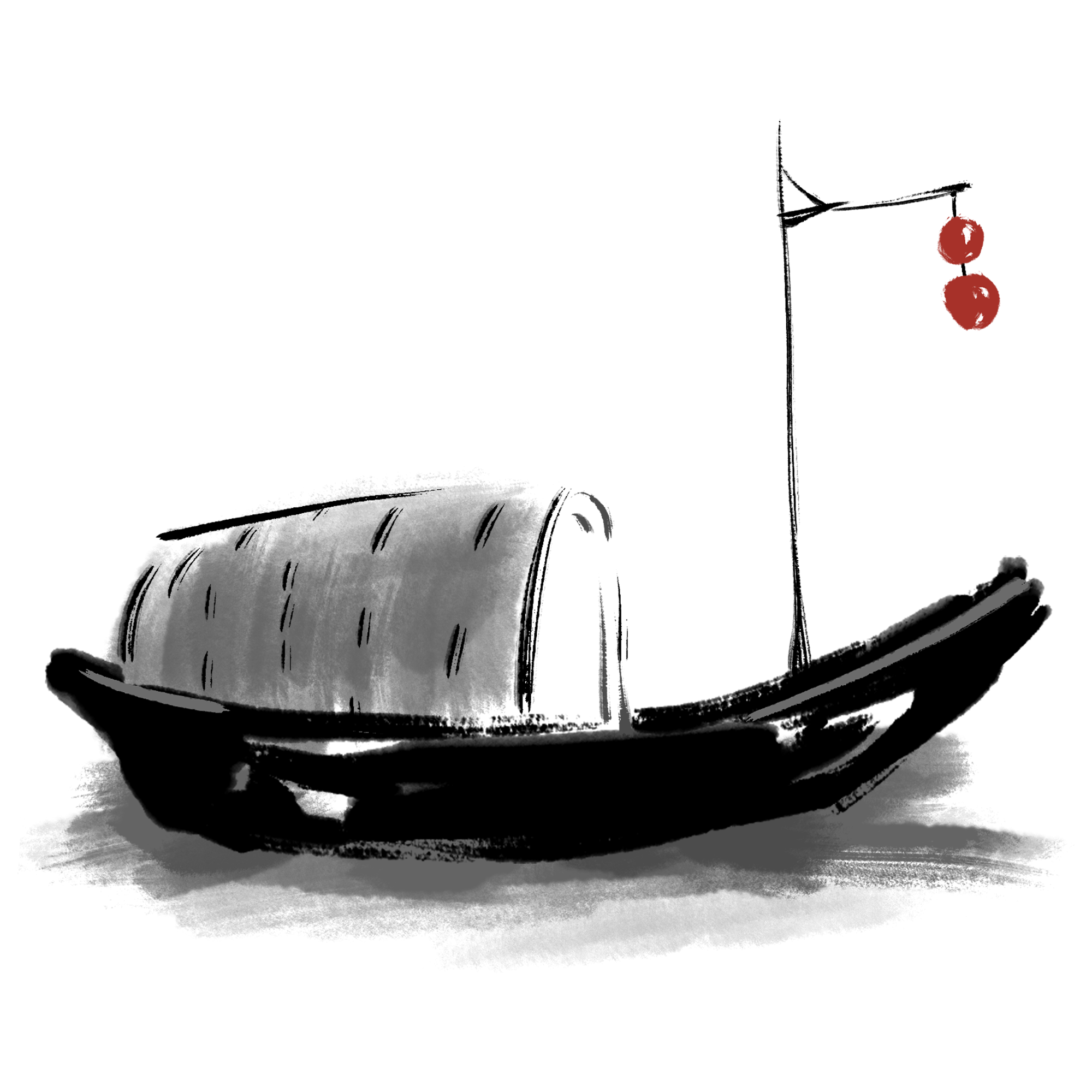 古风小船图片绘画作品怎么画？