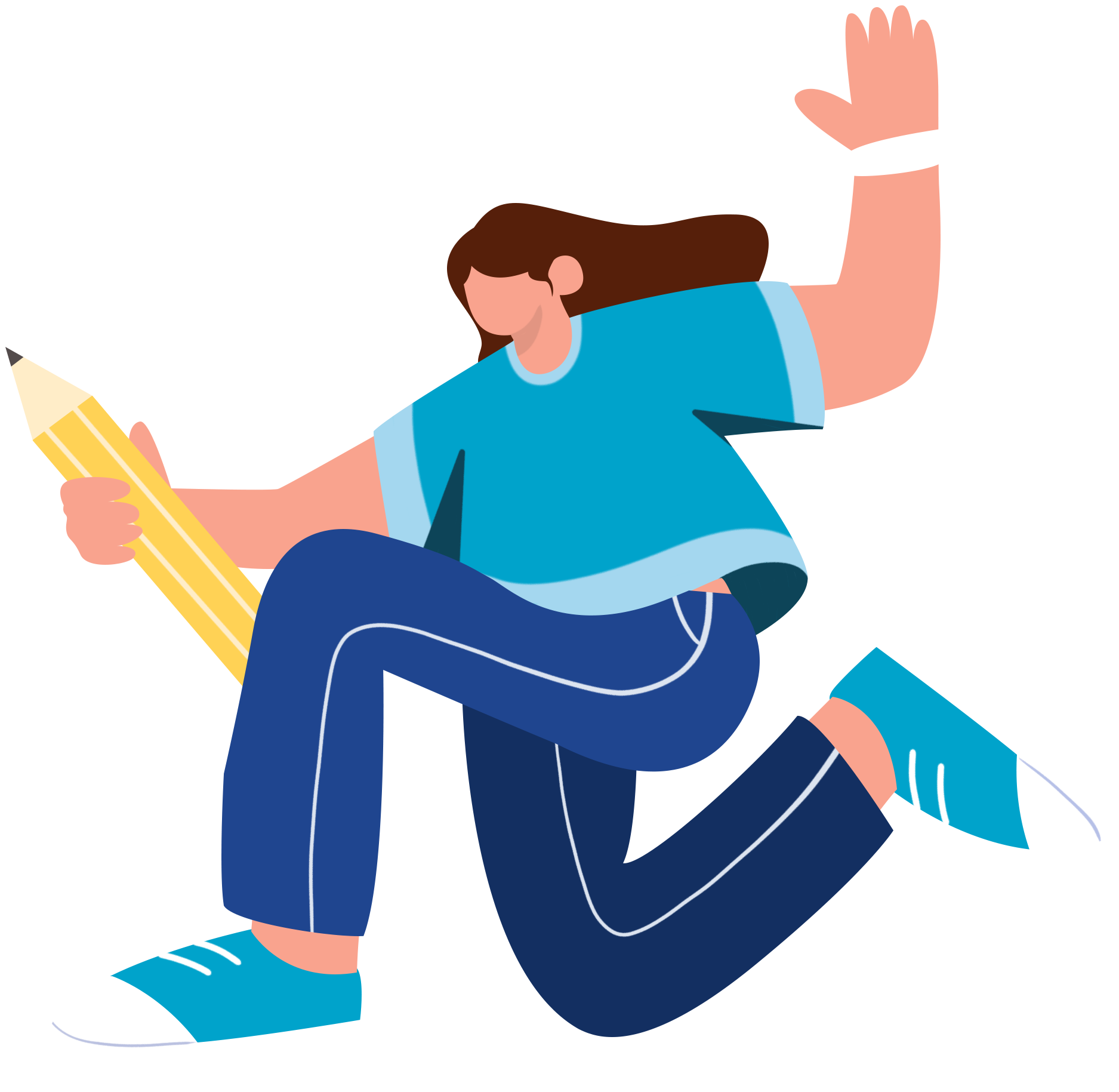 女孩拿笔插画图片怎样画？