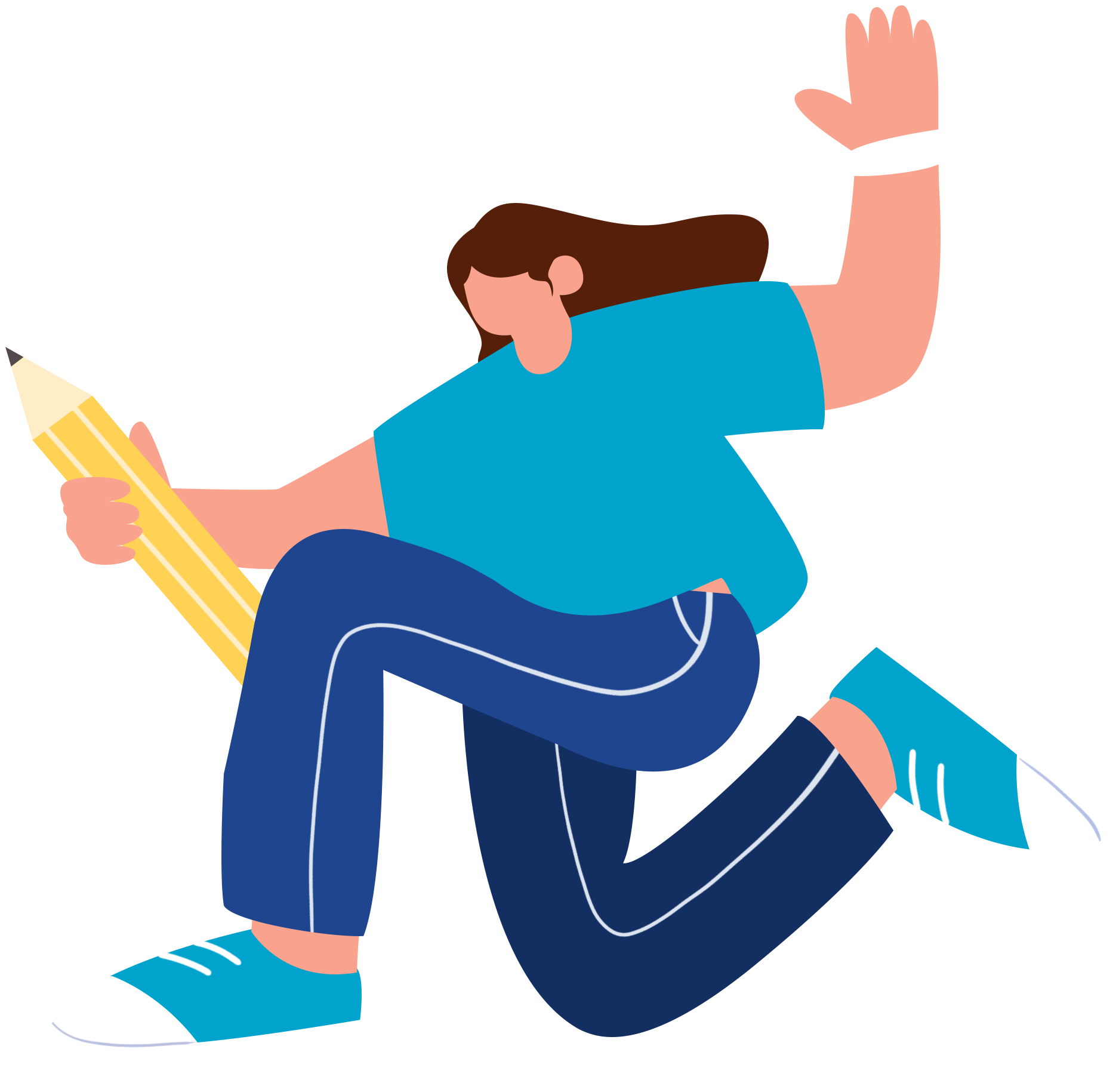 女孩拿笔插画图片怎样画？