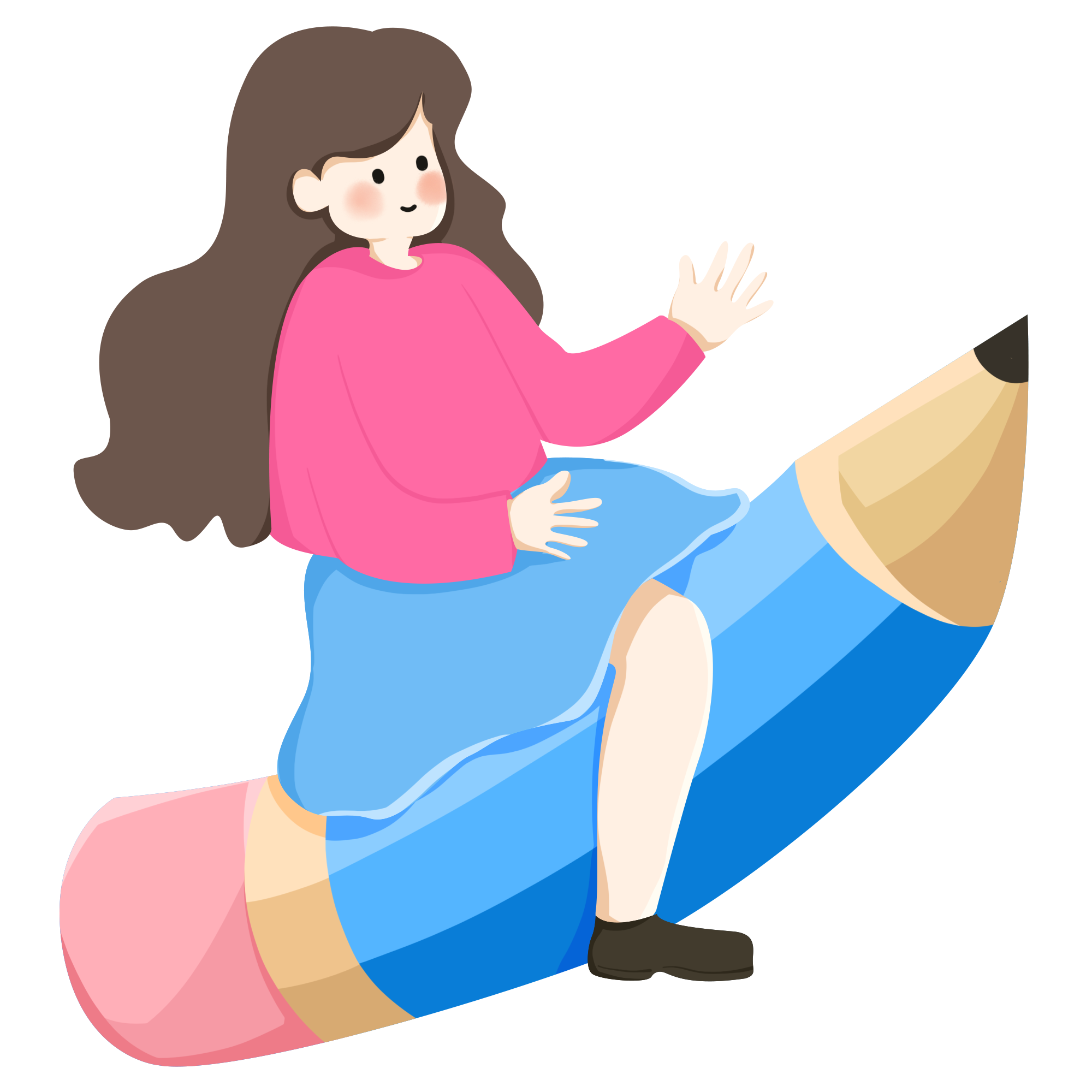 骑着铅笔的女孩插画图片怎样画？