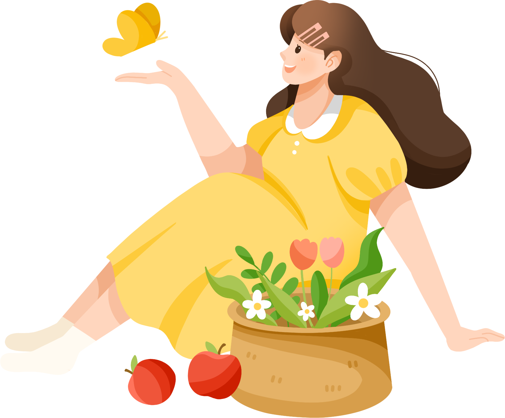 春天踏青少女绘画图片制作步骤！