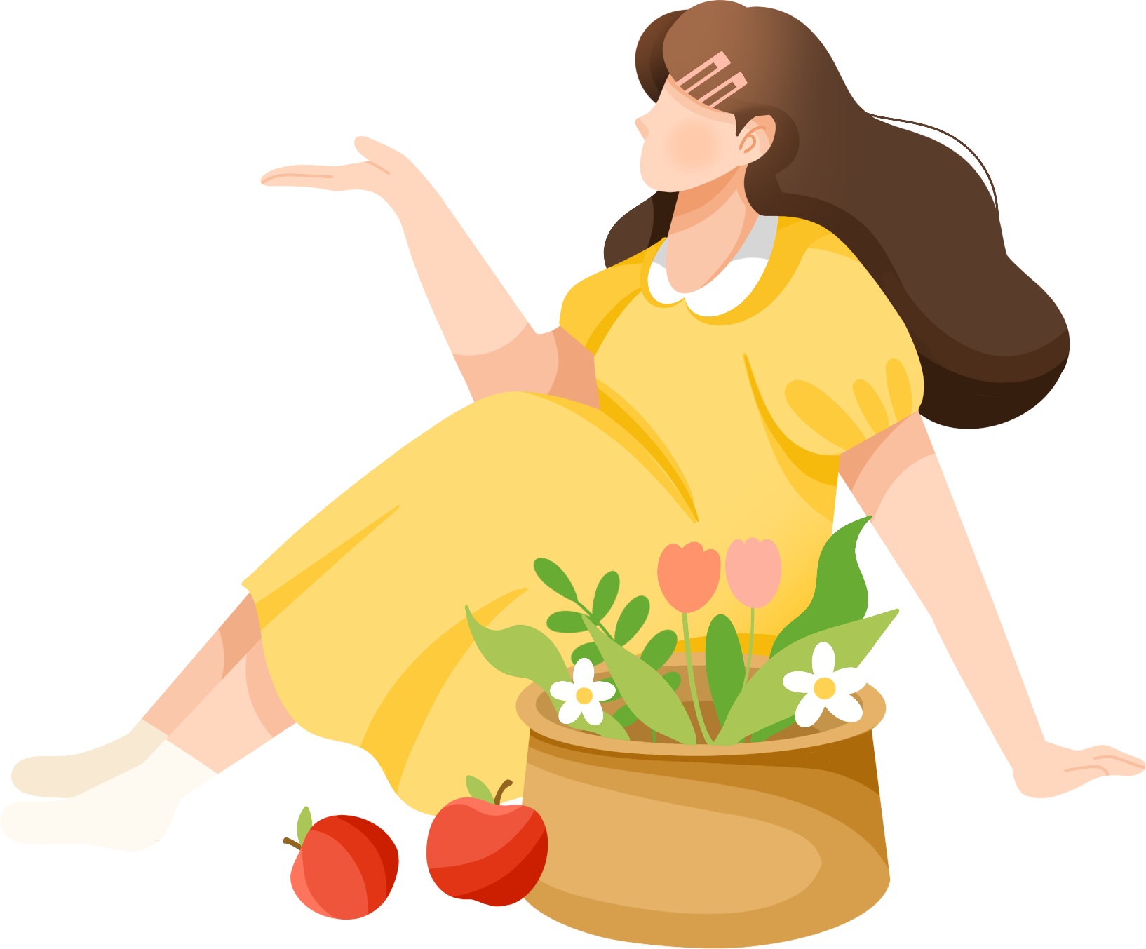 春天踏青少女绘画图片制作步骤！