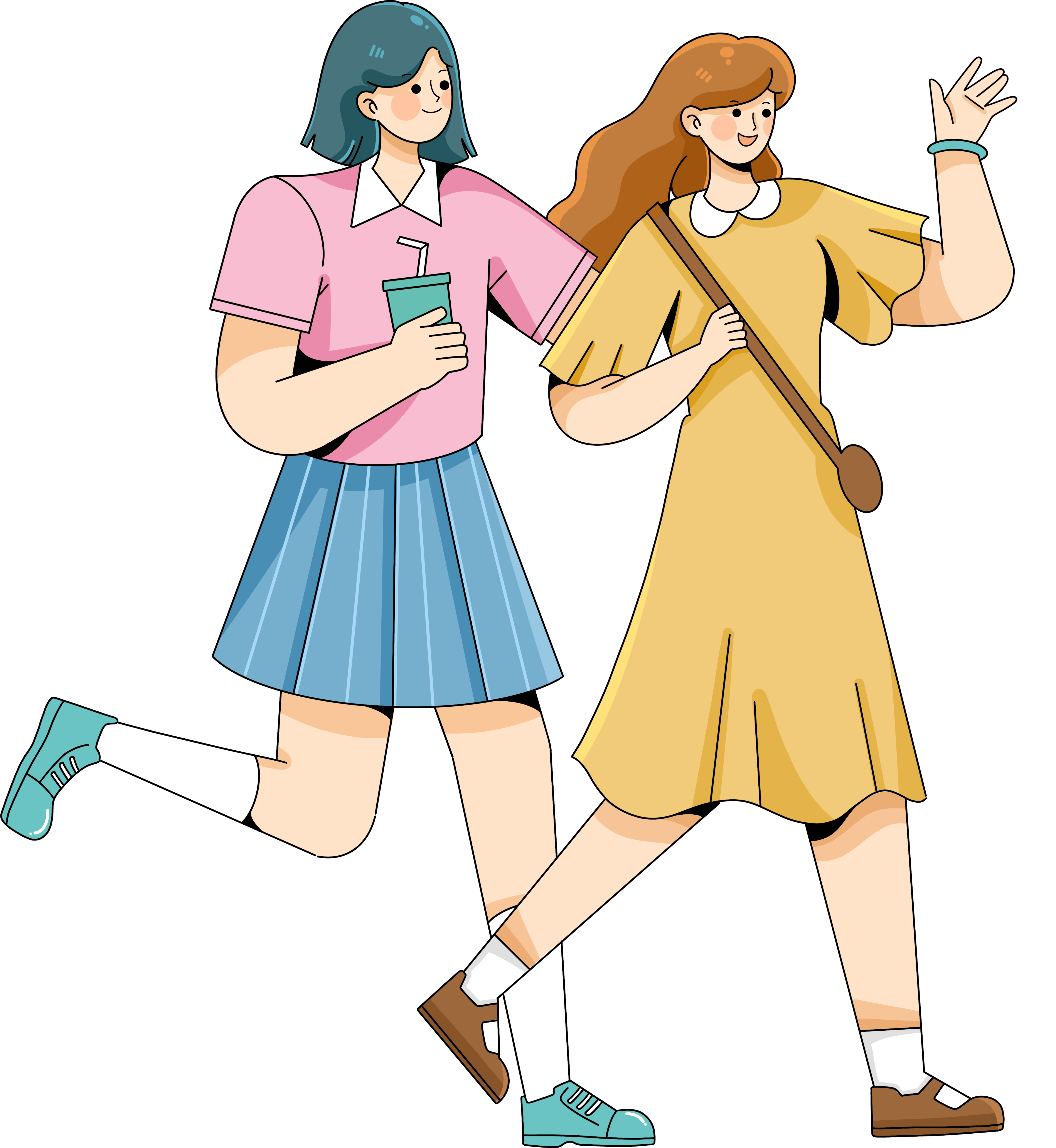 两个女生春游插画图片创作方法！快速制作技巧！